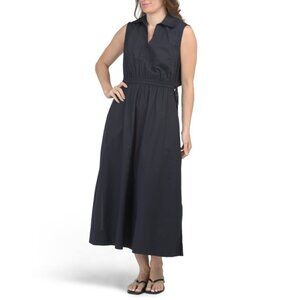 CALVIN KLEIN Navy Drawstring Waist Maxi Dress